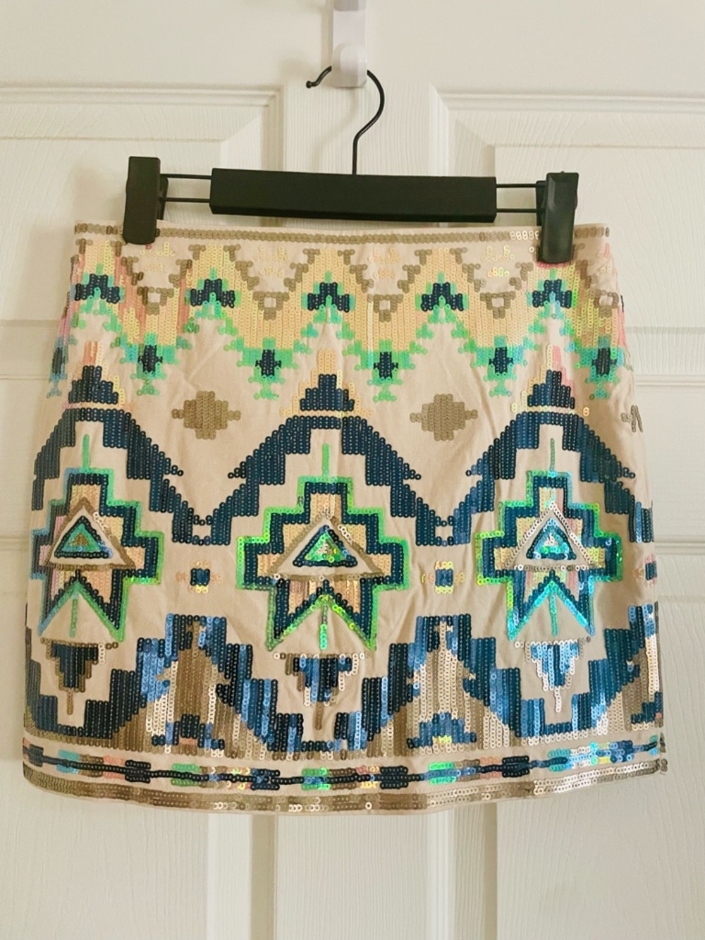 Express Ivory Sequin Aztec Mini Skirt